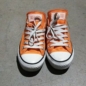 Bright orange Converse All Star low tops womens 7